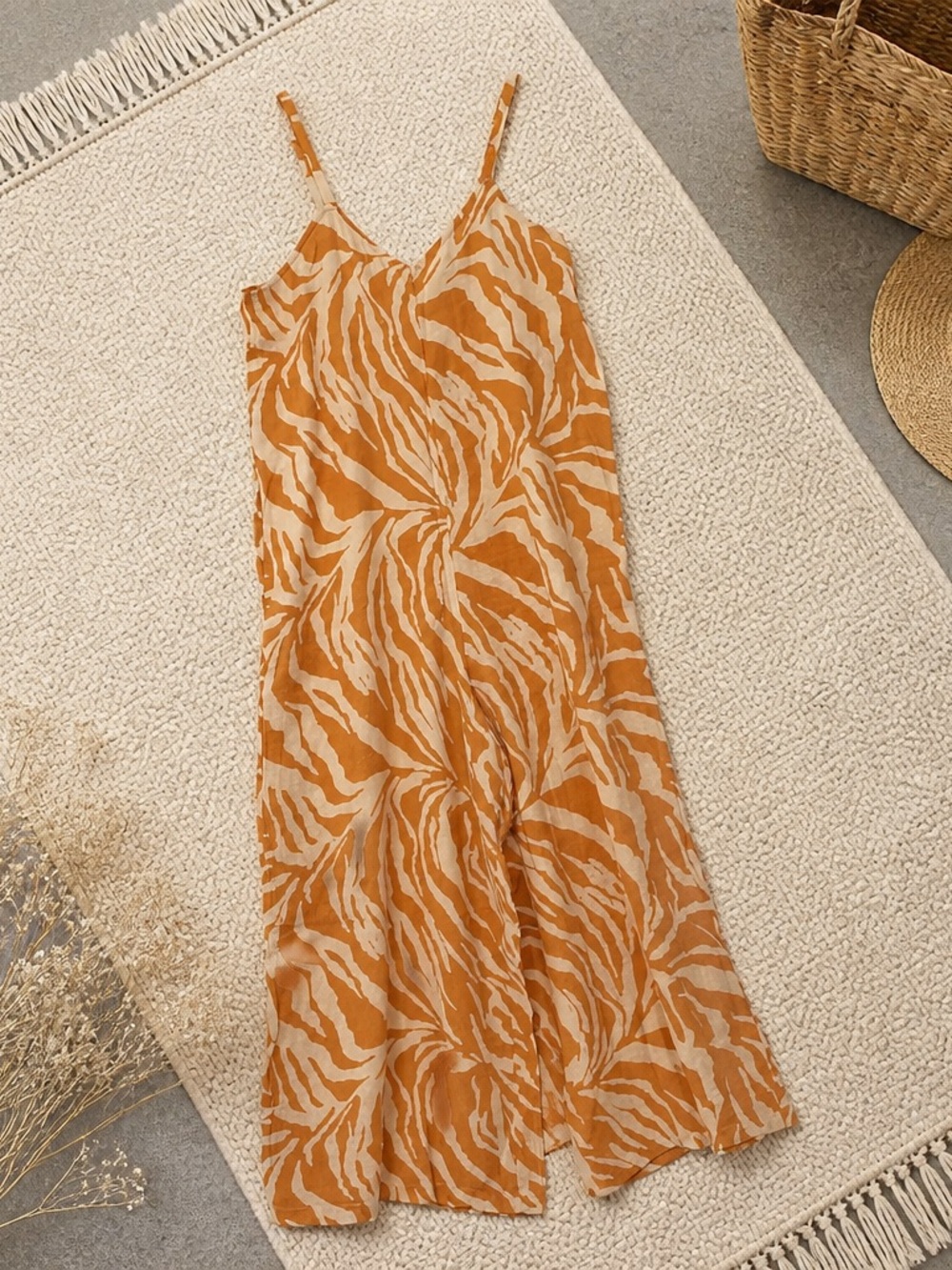 Jessica Simpson Womens Medium Orange Ivory Zebra Print 1 Pc Jumpsuit